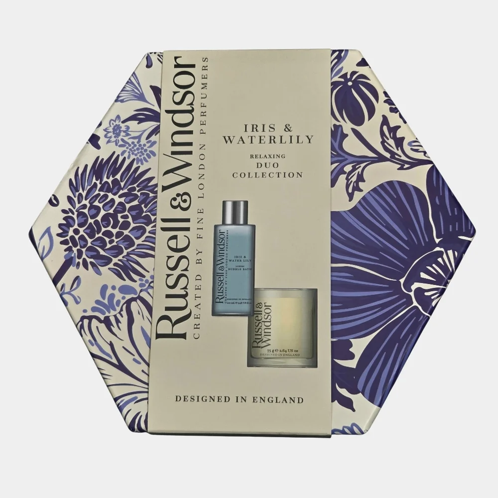 Russell And Windsor Iris And Waterlily Duo Gift Set Candle Bubble Bath Relaxing